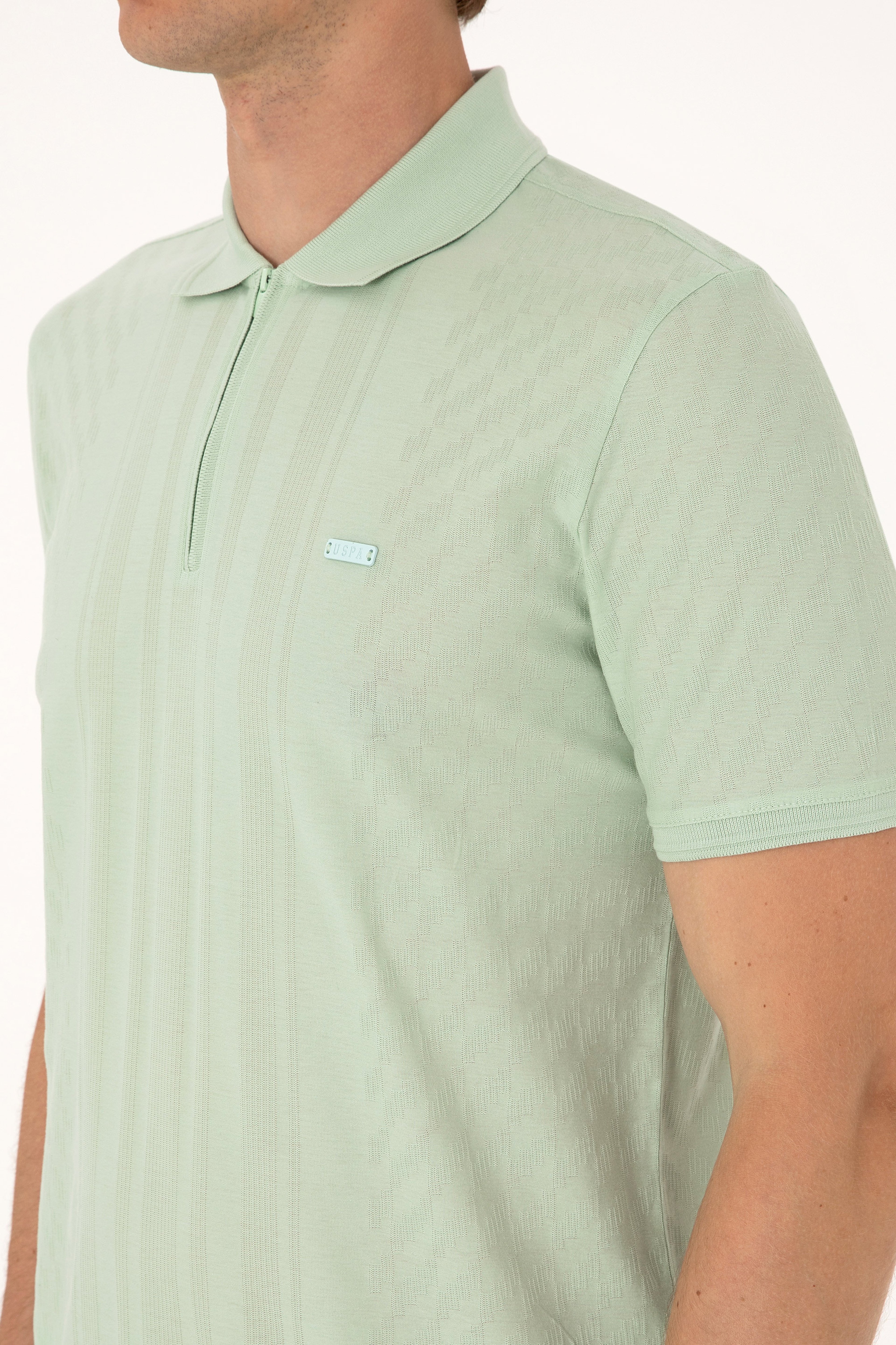 Erkek Regular Fit Su Yeşili Polo Yaka Fermuarlı Tişört - Image 7
