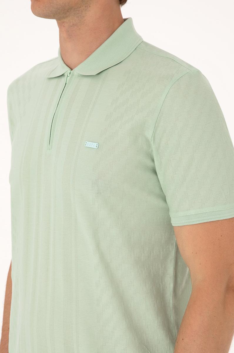 Erkek Regular Fit Su Yeşili Polo Yaka Fermuarlı Tişört