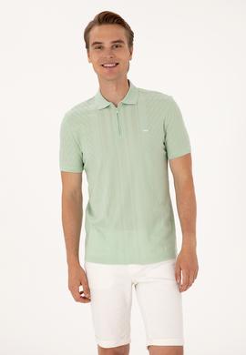 Erkek Regular Fit Su Yeşili Polo Yaka Fermuarlı Tişört - 50300813011