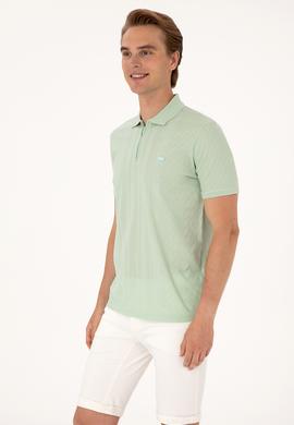 Erkek Regular Fit Su Yeşili Polo Yaka Fermuarlı Tişört - 50300813011