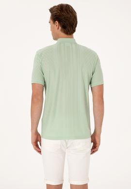 Erkek Regular Fit Su Yeşili Polo Yaka Fermuarlı Tişört - 50300813011