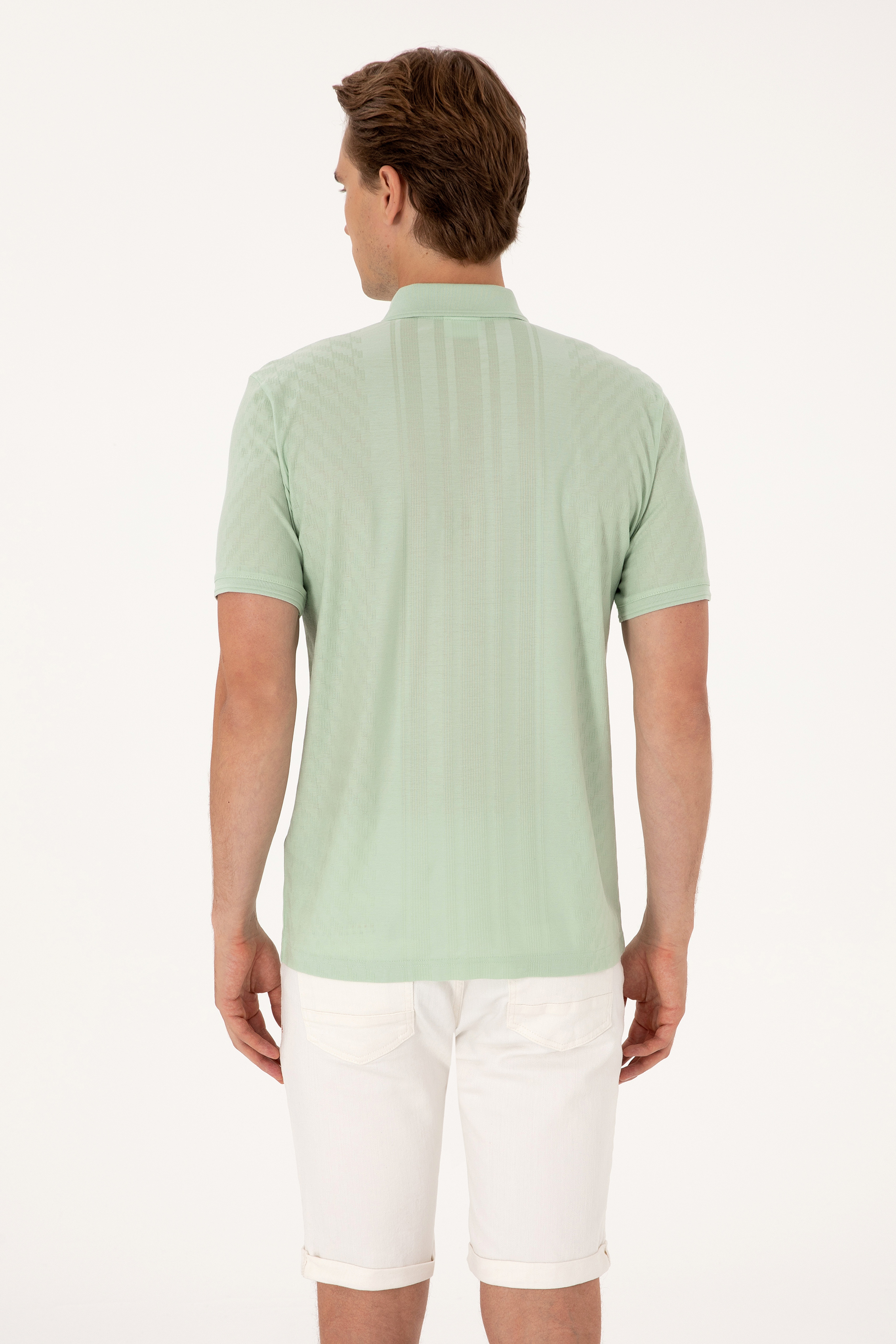 Erkek Regular Fit Su Yeşili Polo Yaka Fermuarlı Tişört - Image 5