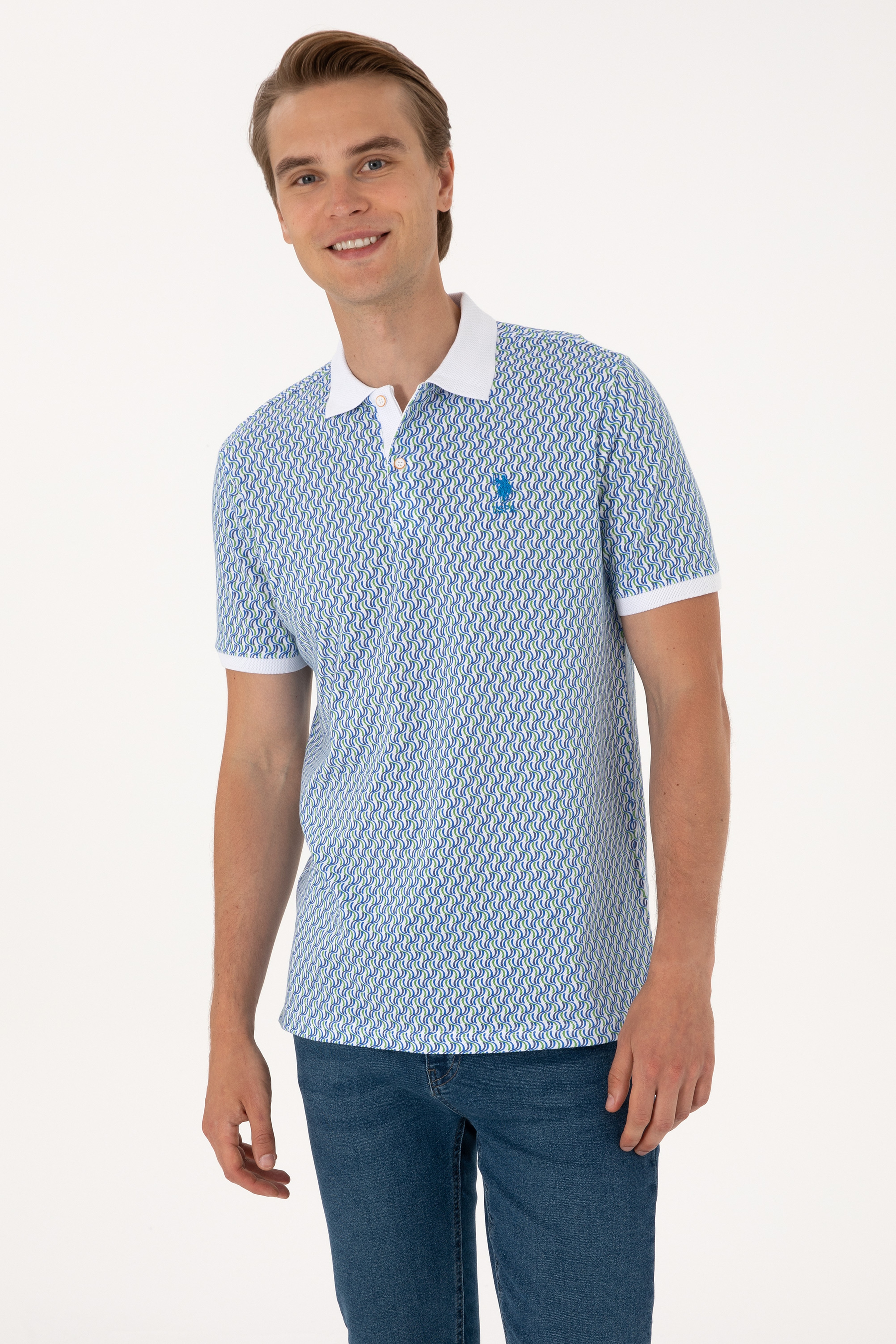 Erkek Regular Fit Beyaz Polo Yaka Tişört - Image 1