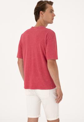 Erkek Comfort Fit Vişne Bisiklet Yaka Tişört - 50300239006