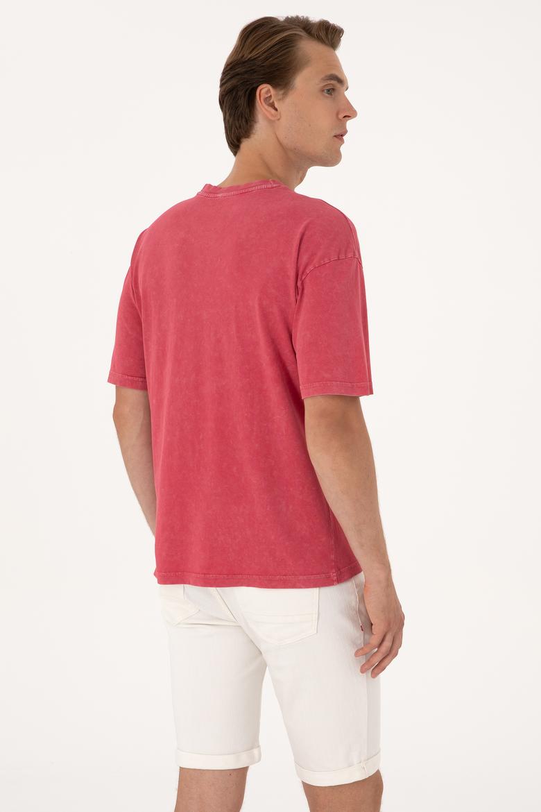 Erkek Comfort Fit Vişne Bisiklet Yaka Tişört - 50300239006