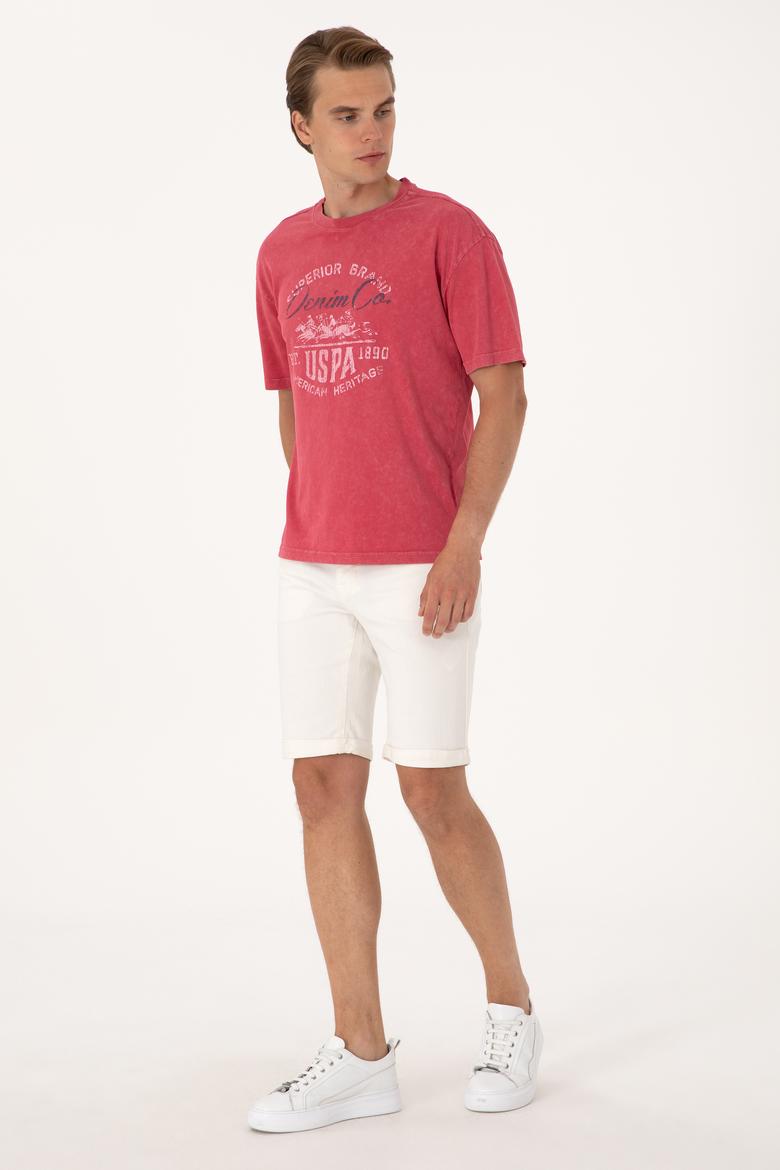 Erkek Comfort Fit Vişne Bisiklet Yaka Tişört - 50300239006