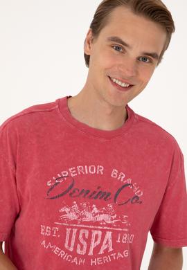 Erkek Comfort Fit Vişne Bisiklet Yaka Tişört - 50300239006