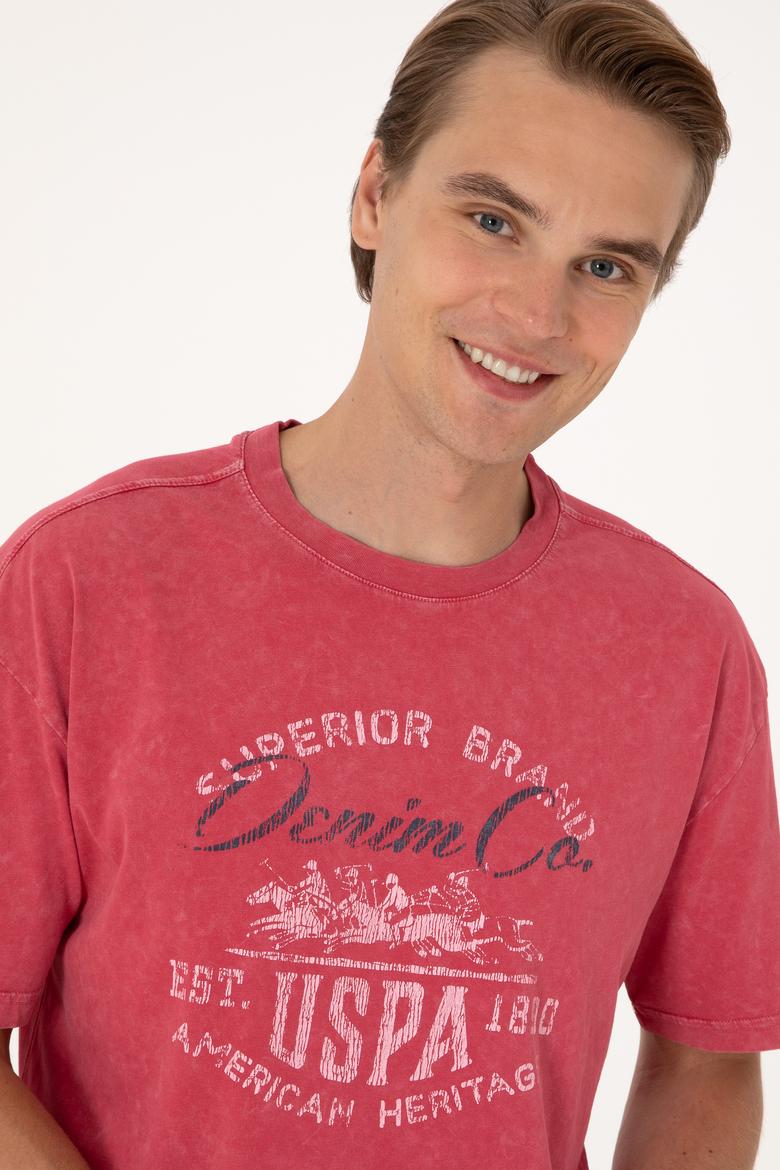 Erkek Comfort Fit Vişne Bisiklet Yaka Tişört - 50300239006