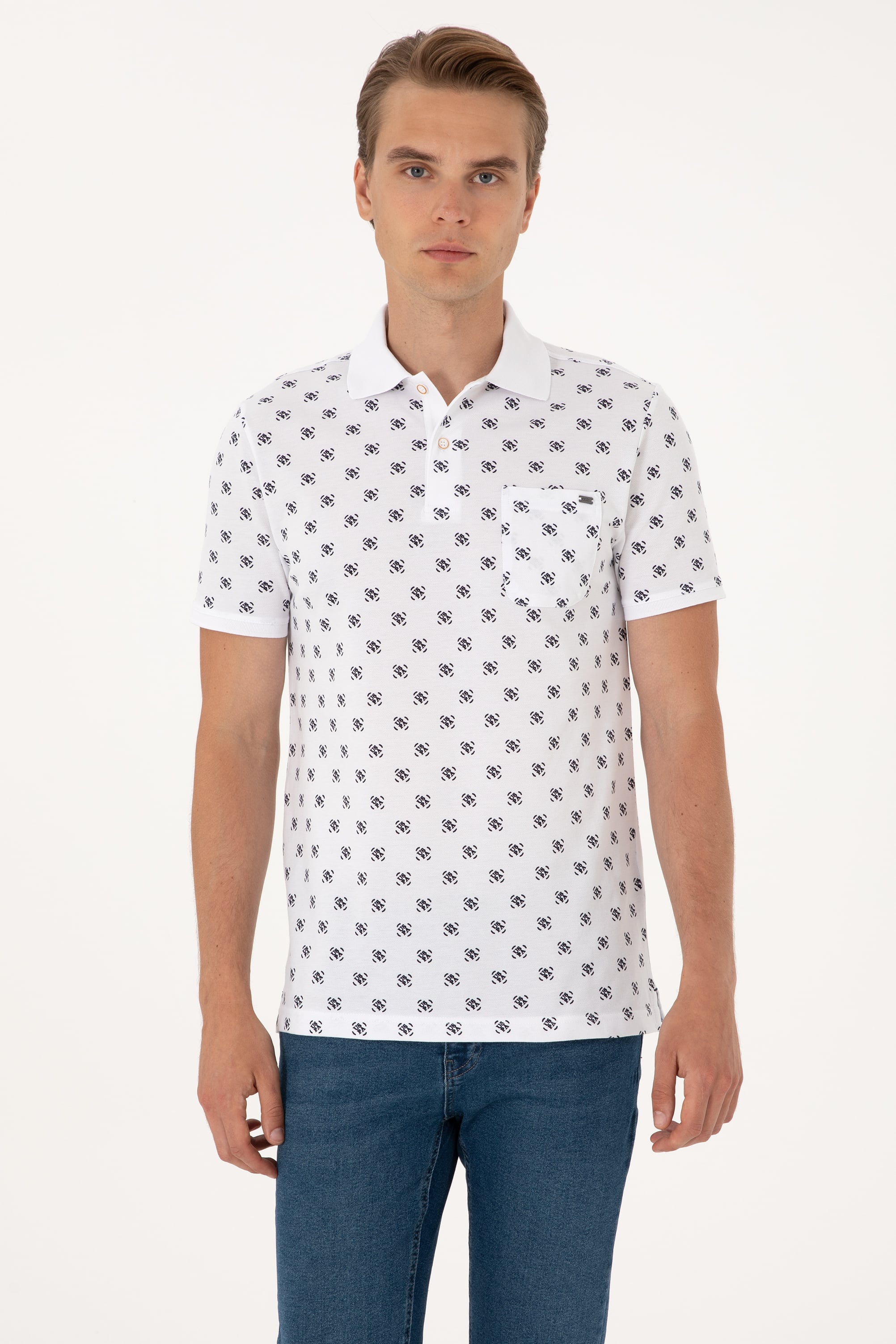 Erkek Regular Fit Beyaz Polo Yaka Tişört - Image 1