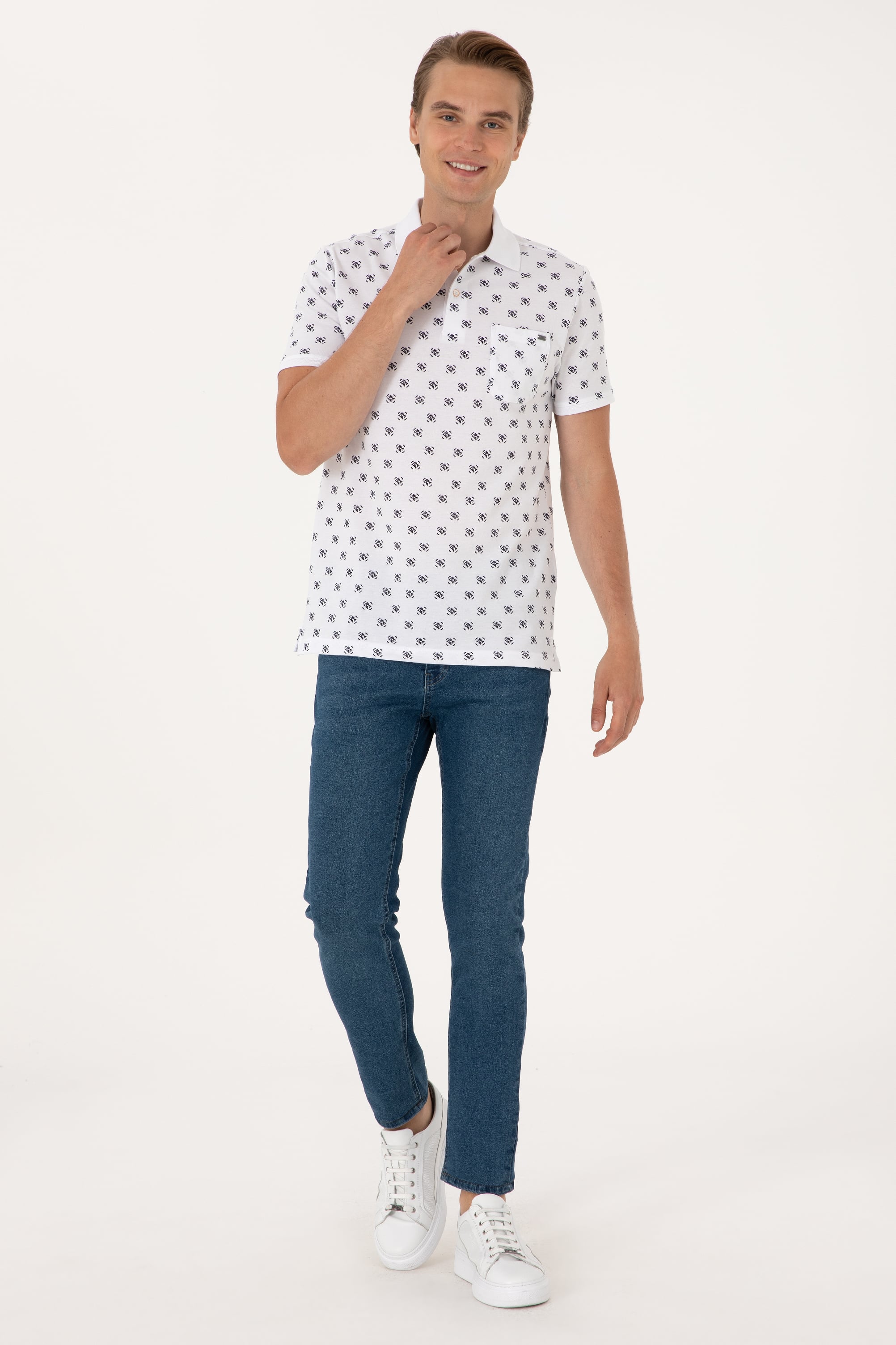 Erkek Regular Fit Beyaz Polo Yaka Tişört - Image 4