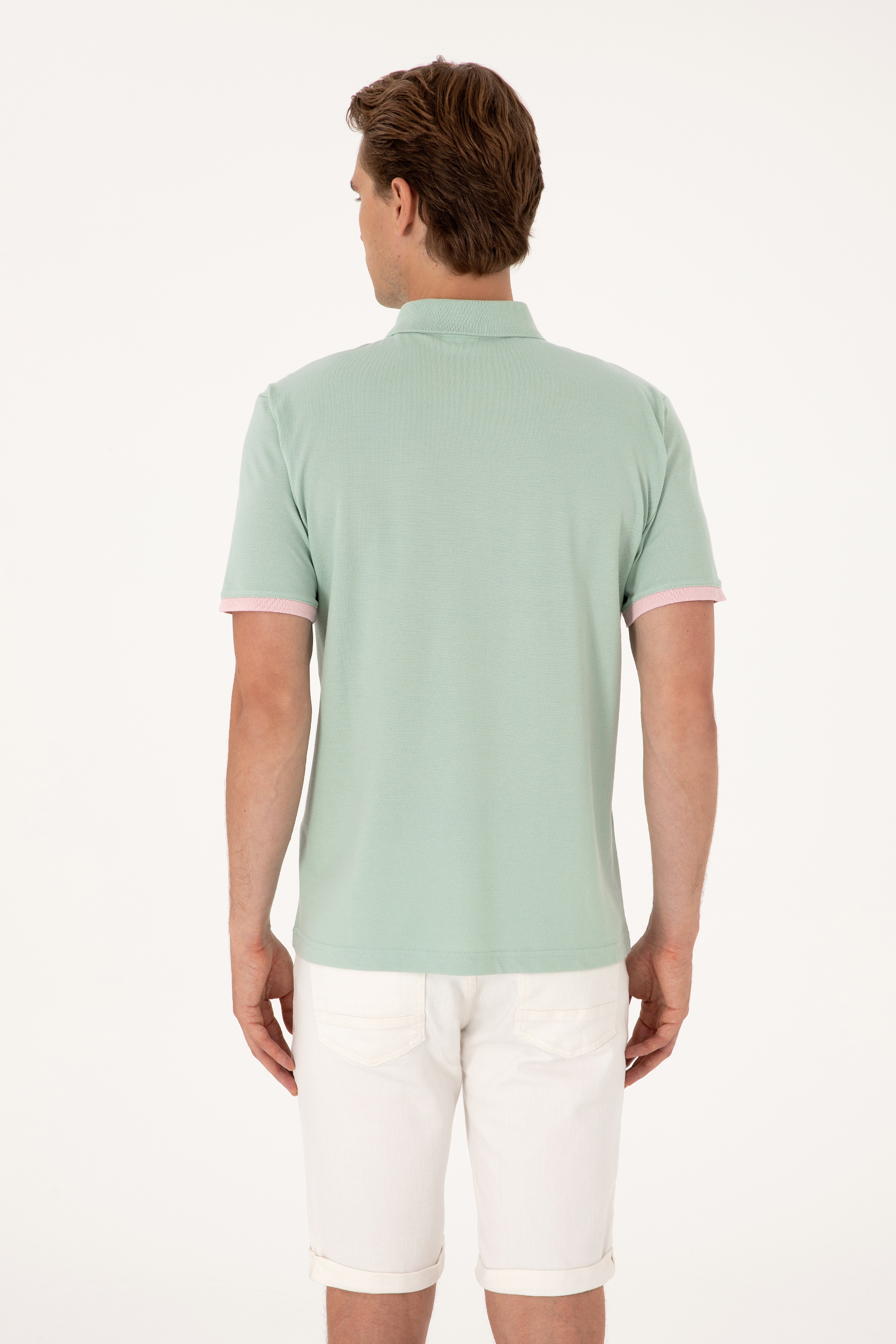 Erkek Regular Fit Su Yeşili Polo Yaka Tişört - Image 5