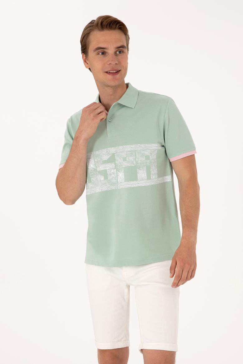 Erkek Regular Fit Su Yeşili Polo Yaka Tişört