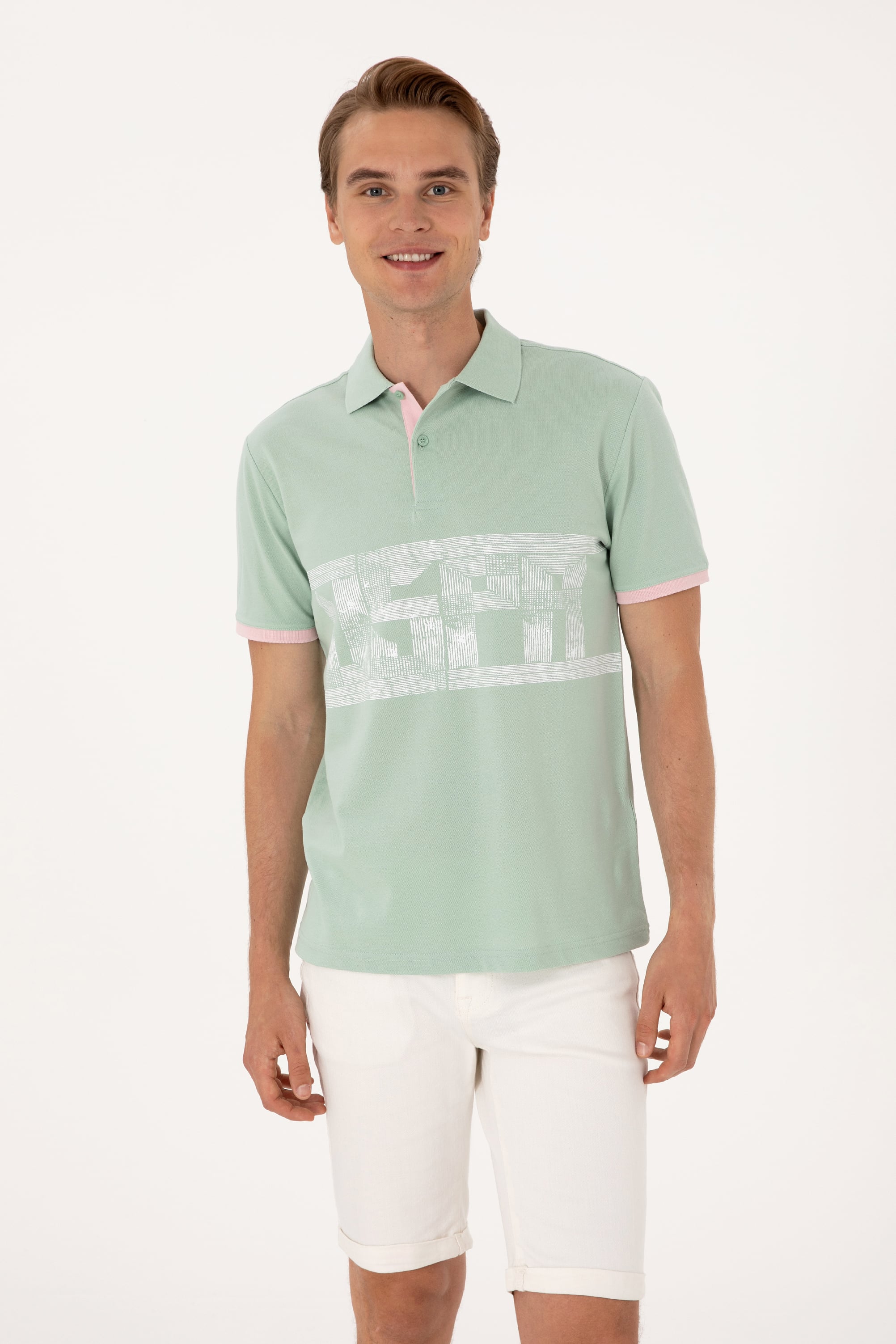 Erkek Regular Fit Su Yeşili Polo Yaka Tişört