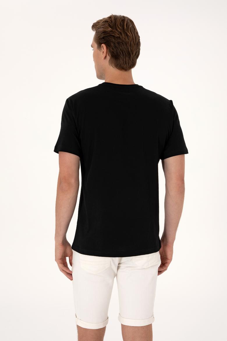 Erkek Regular Fit Siyah Bisiklet Yaka Tişört - 50306923010