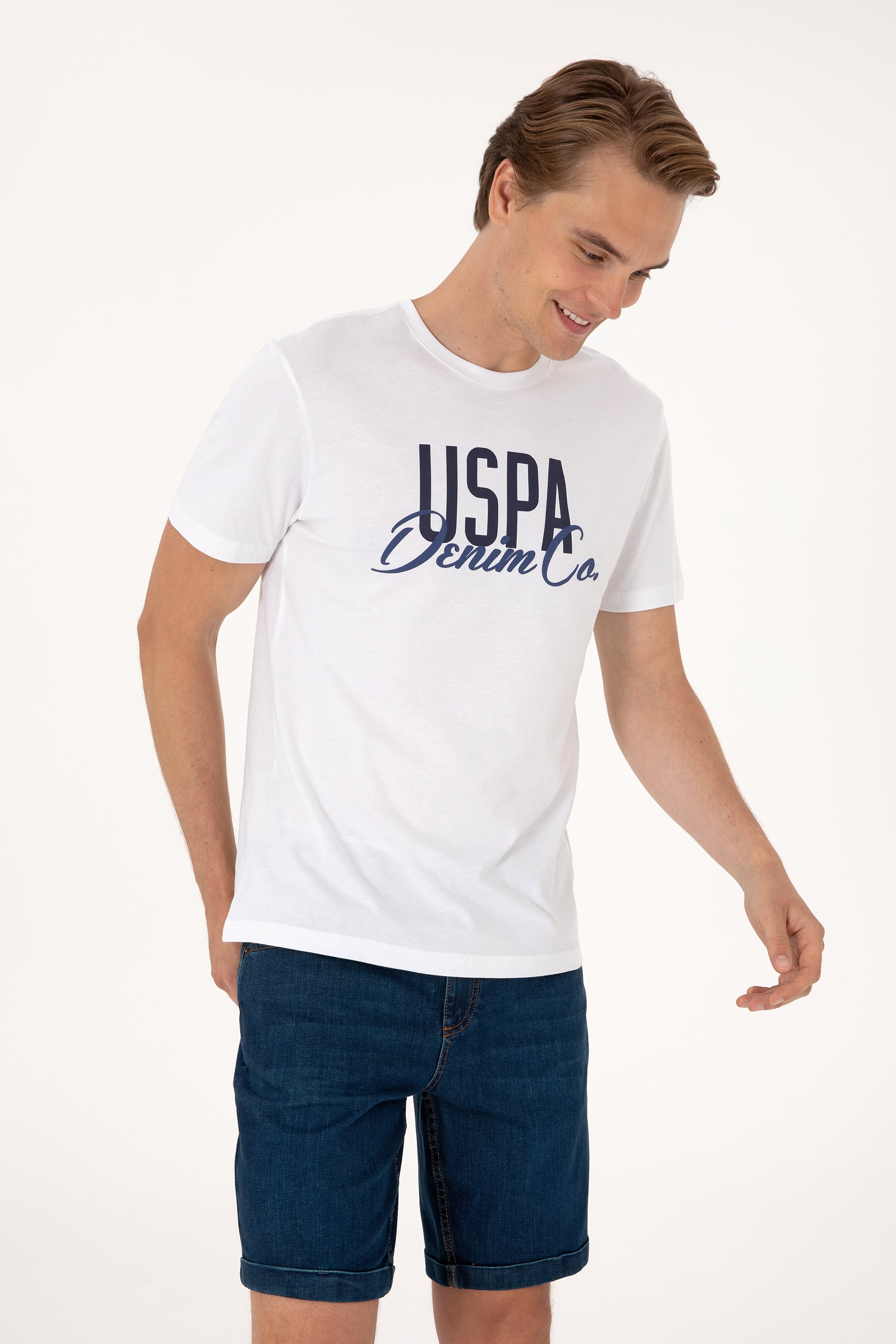 Erkek Regular Fit Beyaz Bisiklet Yaka Tişört