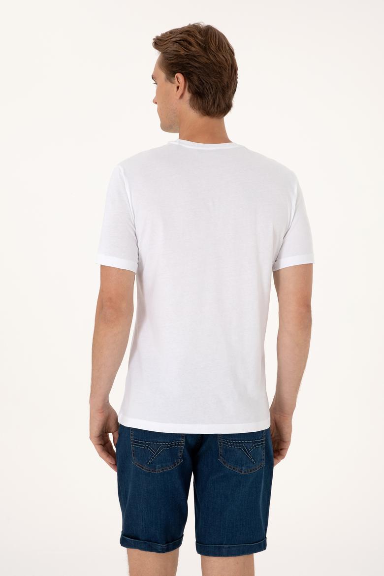 Erkek Regular Fit Beyaz Bisiklet Yaka Tişört - 50306923018