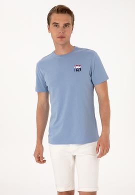 Erkek Regular Fit Mavi Bisiklet Yaka Tişört - 50306911019