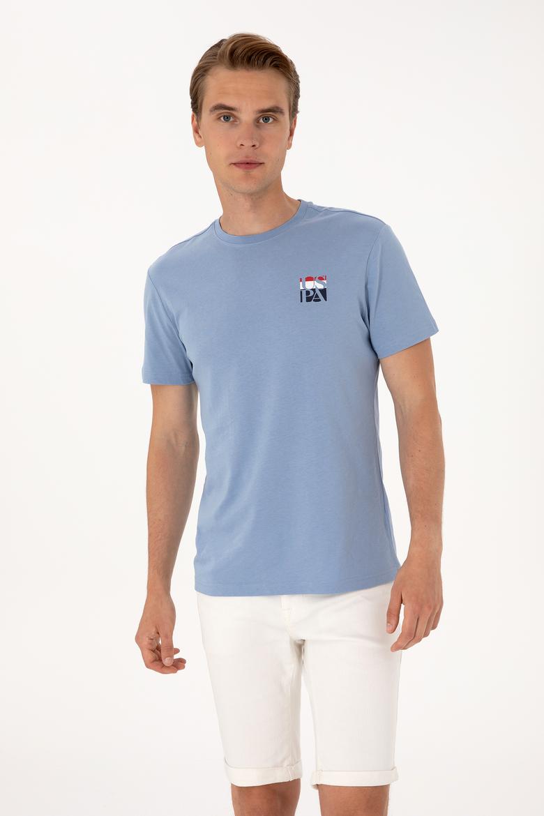 Erkek Regular Fit Mavi Bisiklet Yaka Tişört