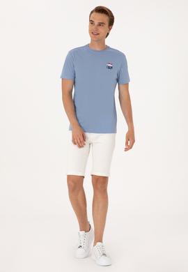 Erkek Regular Fit Mavi Bisiklet Yaka Tişört - 50306911019