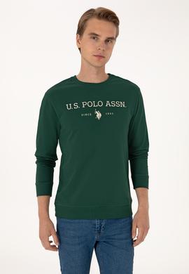 Erkek Regular Fit Bisiklet Yaka Koyu Yeşil İnce Basic Sweatshirt - 50313743058