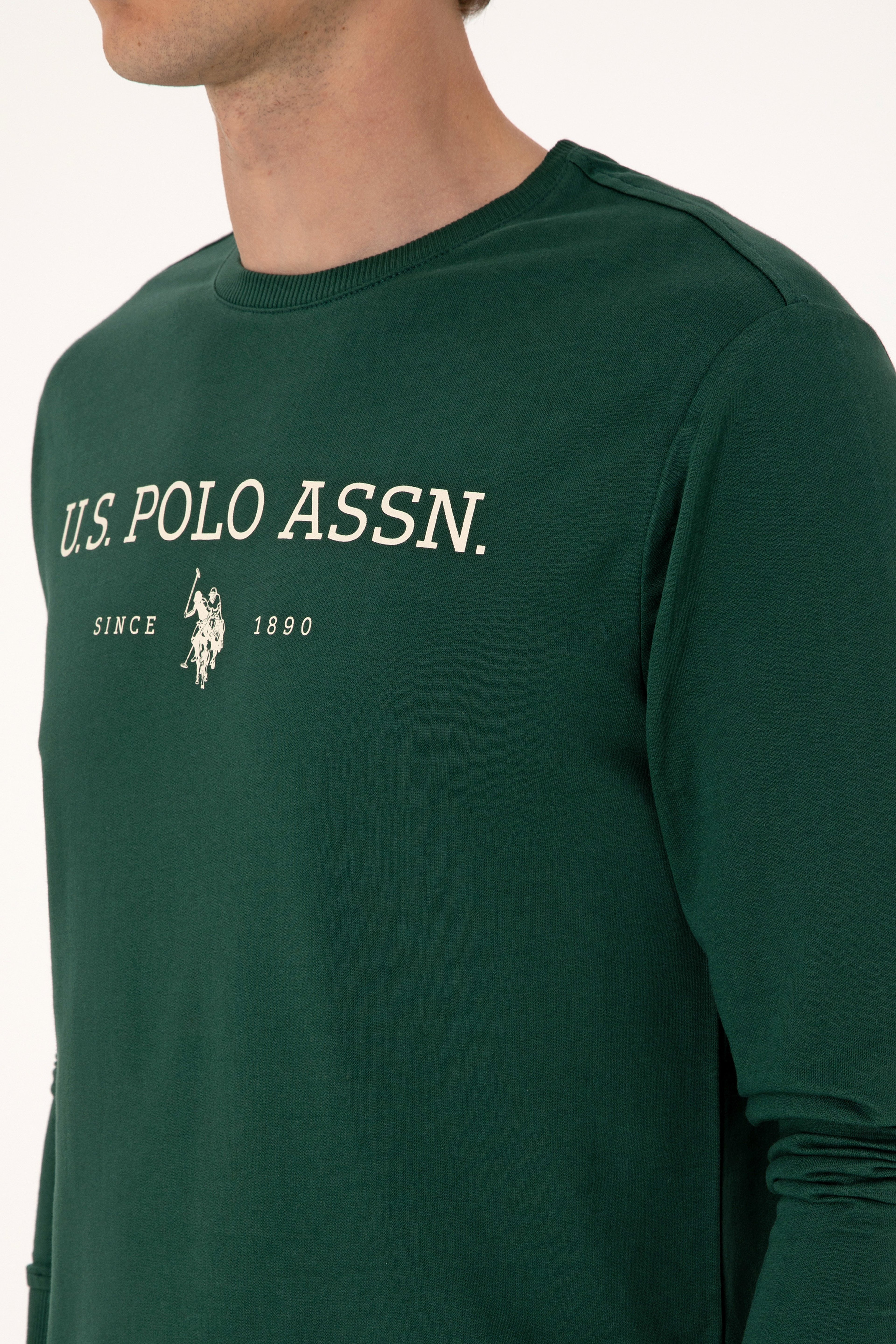 Erkek Regular Fit Bisiklet Yaka Koyu Yeşil İnce Basic Sweatshirt - Image 7