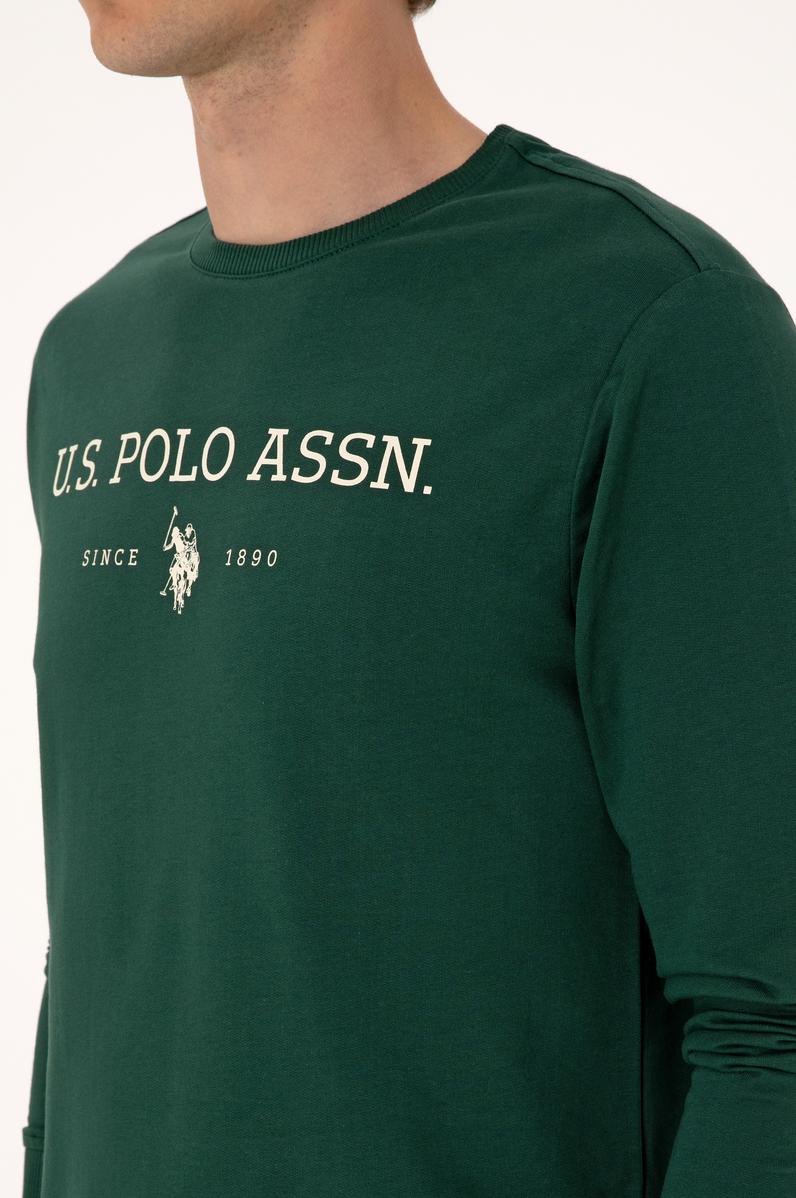 Erkek Regular Fit Bisiklet Yaka Koyu Yeşil İnce Basic Sweatshirt