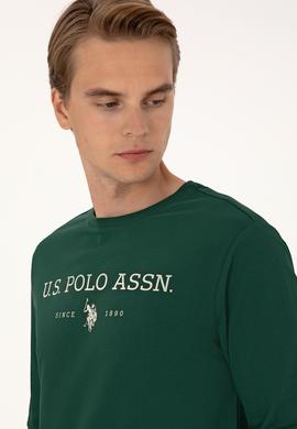 Erkek Regular Fit Bisiklet Yaka Koyu Yeşil İnce Basic Sweatshirt - 50313743058