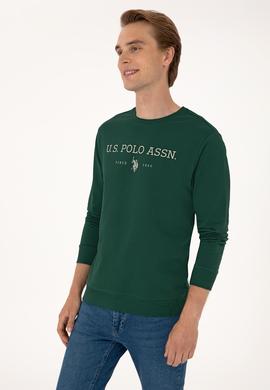 Erkek Regular Fit Bisiklet Yaka Koyu Yeşil İnce Basic Sweatshirt - 50313743058