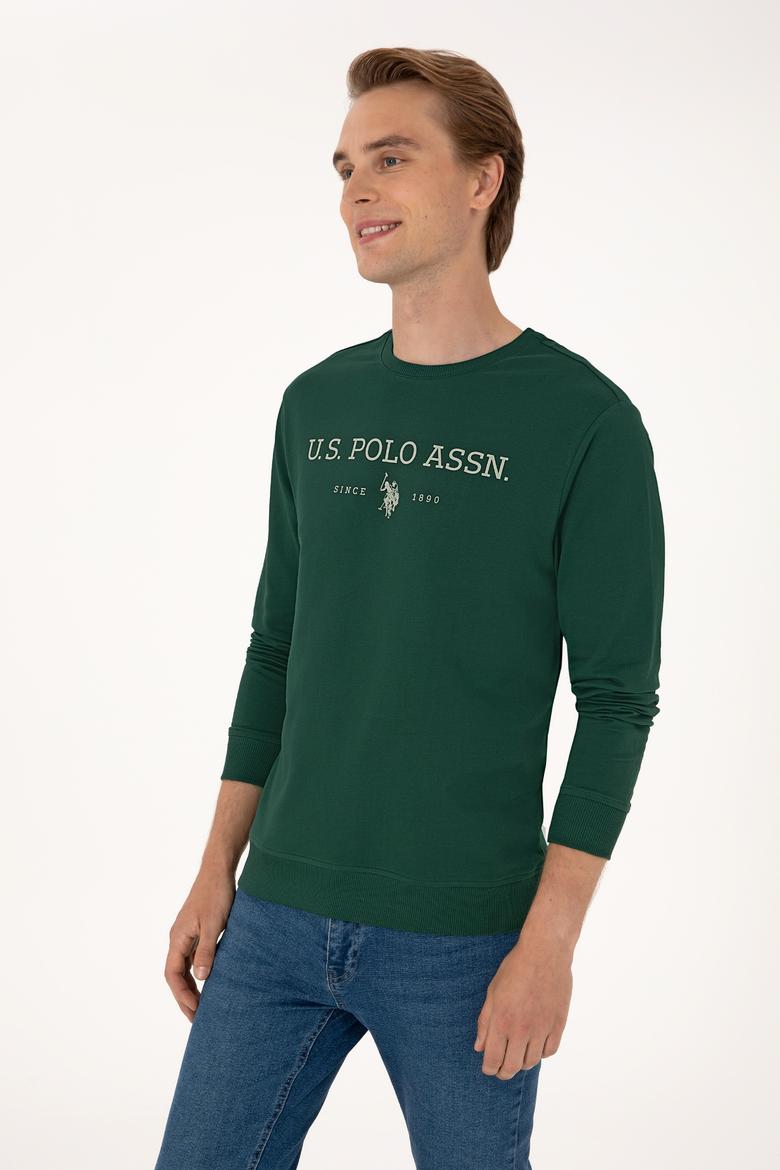 Erkek Regular Fit Bisiklet Yaka Koyu Yeşil İnce Basic Sweatshirt - 50313743058