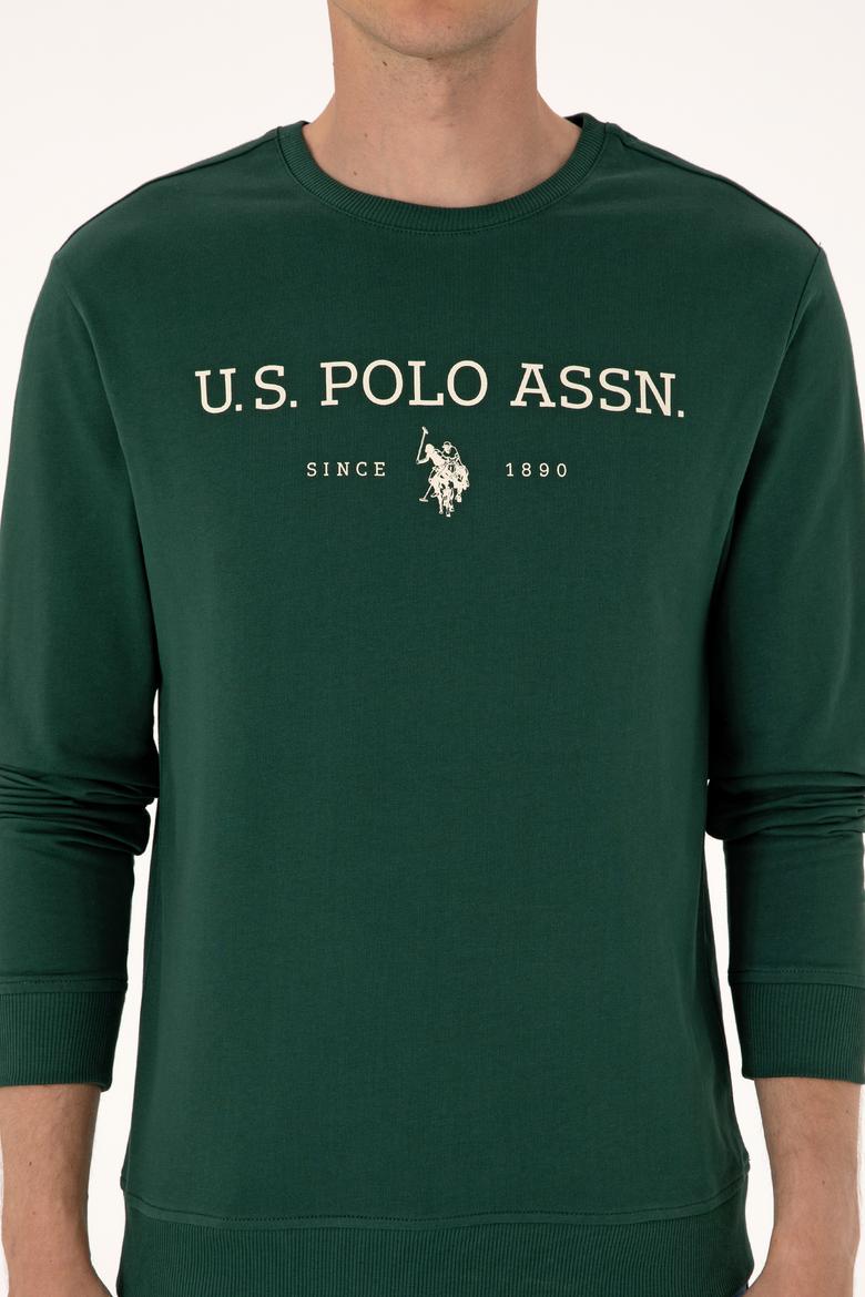 Erkek Regular Fit Bisiklet Yaka Koyu Yeşil İnce Basic Sweatshirt - 50313743058