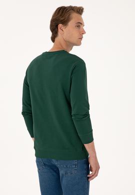 Erkek Regular Fit Bisiklet Yaka Koyu Yeşil İnce Basic Sweatshirt - 50313743058
