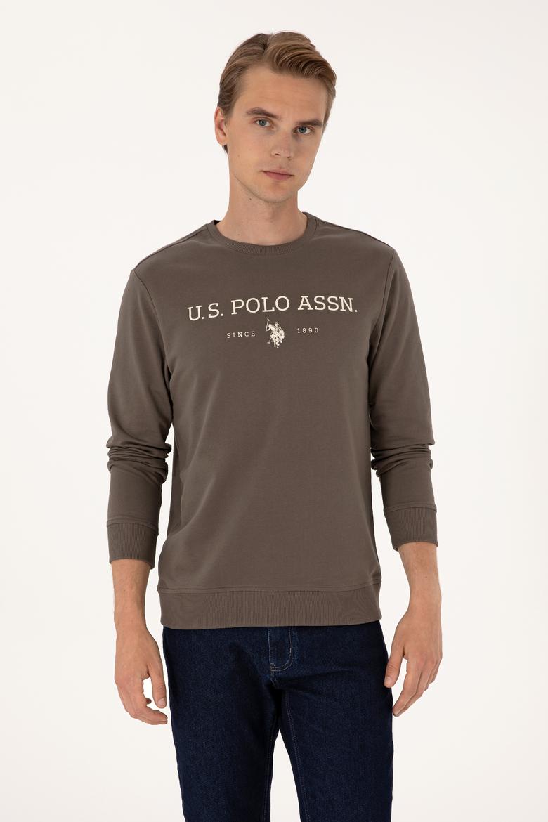 Erkek Regular Fit Bisiklet Yaka Vizon İnce Basic Sweatshirt