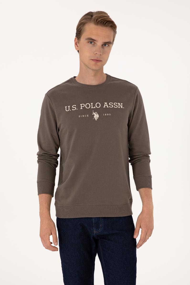 Erkek Regular Fit Bisiklet Yaka Vizon İnce Basic Sweatshirt