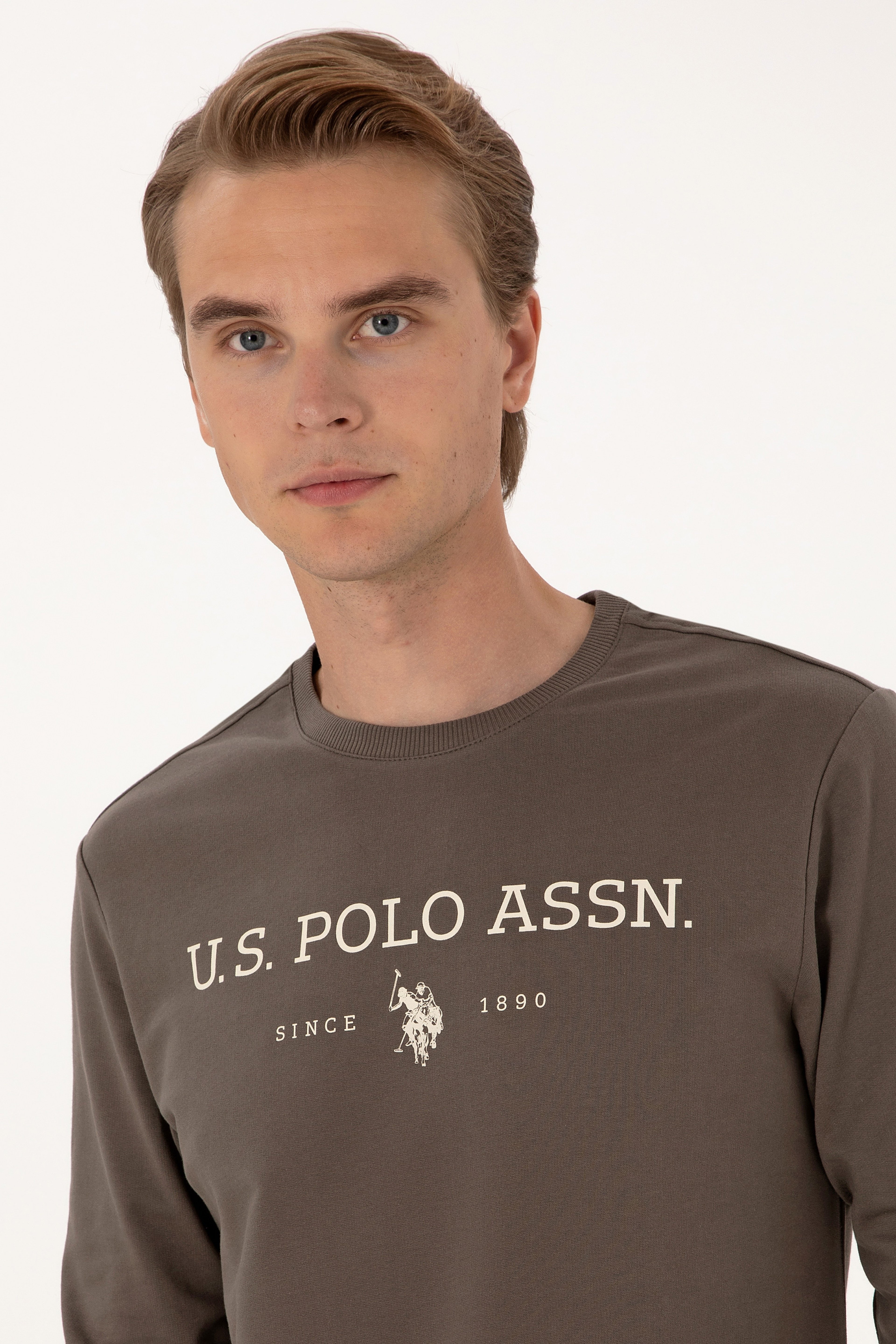 Erkek Regular Fit Bisiklet Yaka Vizon İnce Basic Sweatshirt - Image 2
