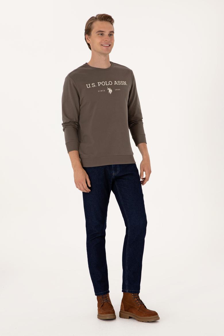 Erkek Regular Fit Bisiklet Yaka Vizon İnce Basic Sweatshirt - 50313743047