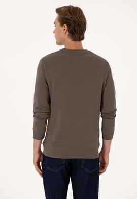 Erkek Regular Fit Bisiklet Yaka Vizon İnce Basic Sweatshirt - 50313743047