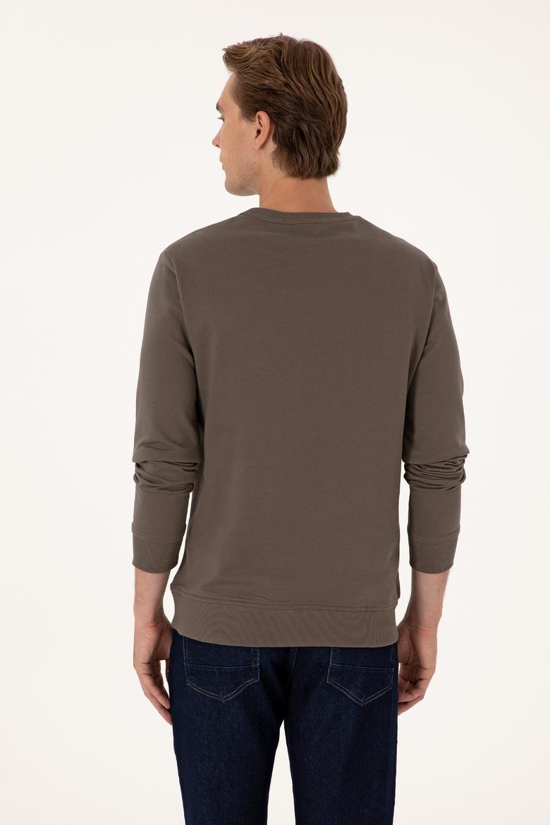 Erkek Regular Fit Bisiklet Yaka Vizon İnce Basic Sweatshirt - 50313743047