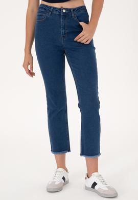 Kadın Mavi Slim Flare Cropped Fit Jean Pantolon - 50296001004