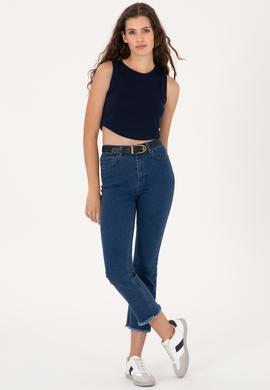 Kadın Mavi Slim Flare Cropped Fit Jean Pantolon - 50296001004