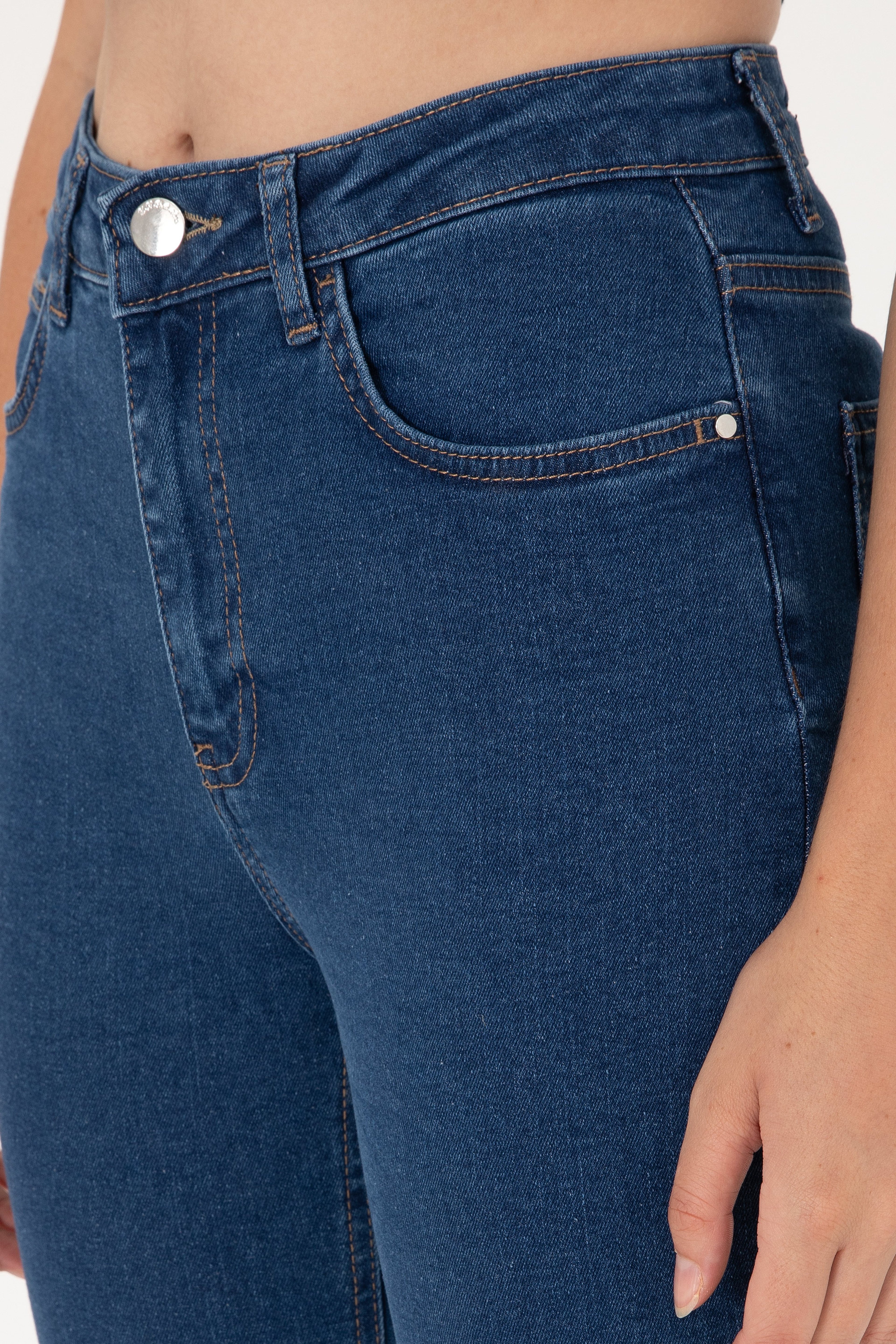 Kadın Mavi Slim Flare Cropped Fit Jean Pantolon