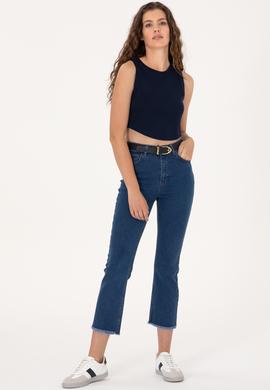 Kadın Mavi Slim Flare Cropped Fit Jean Pantolon - 50296001004