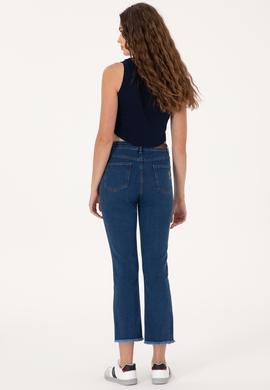 Kadın Mavi Slim Flare Cropped Fit Jean Pantolon - 50296001004