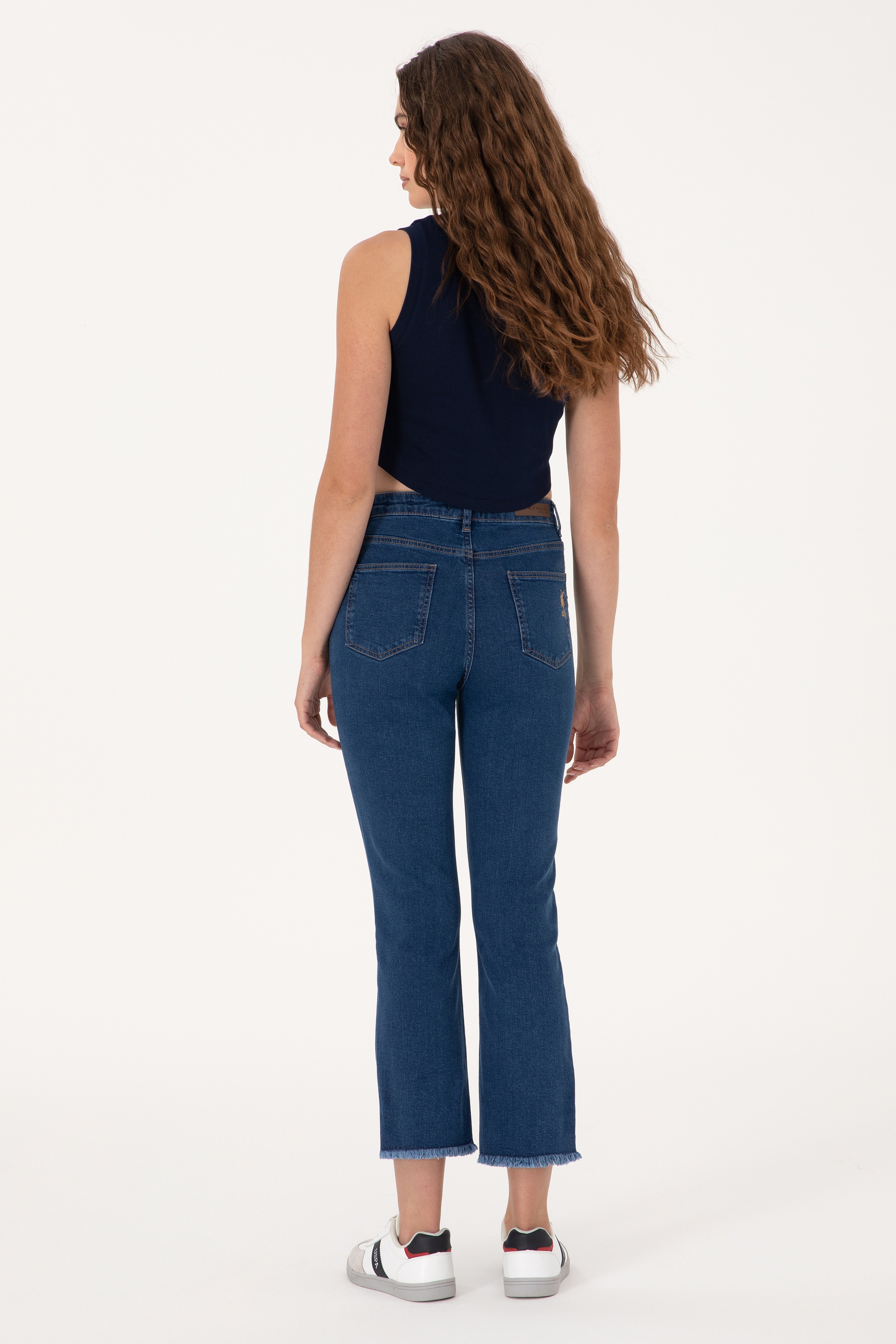 Kadın Mavi Slim Flare Cropped Fit Jean Pantolon