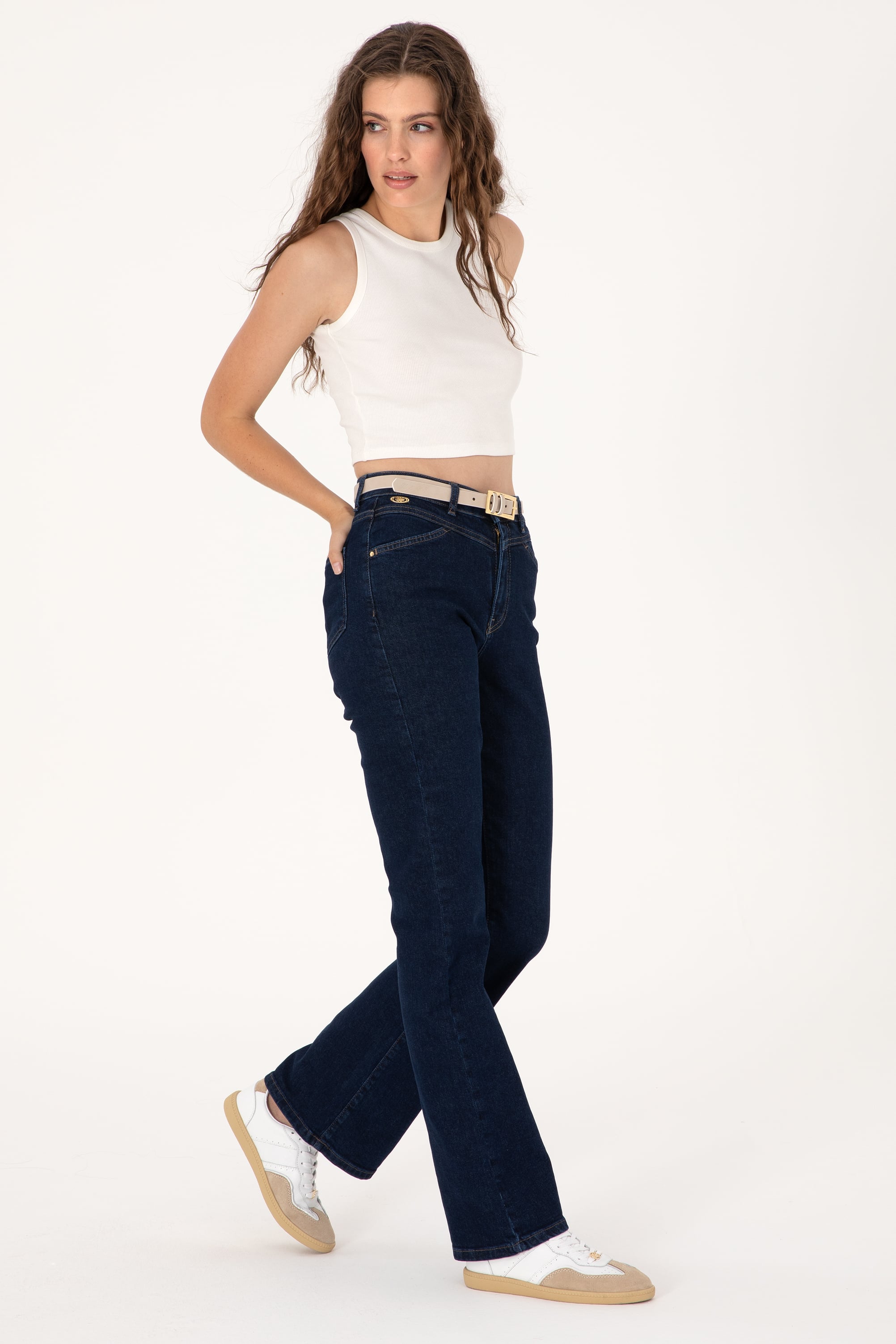 Kadın Mavi Slim Flare Fit Jean Pantolon