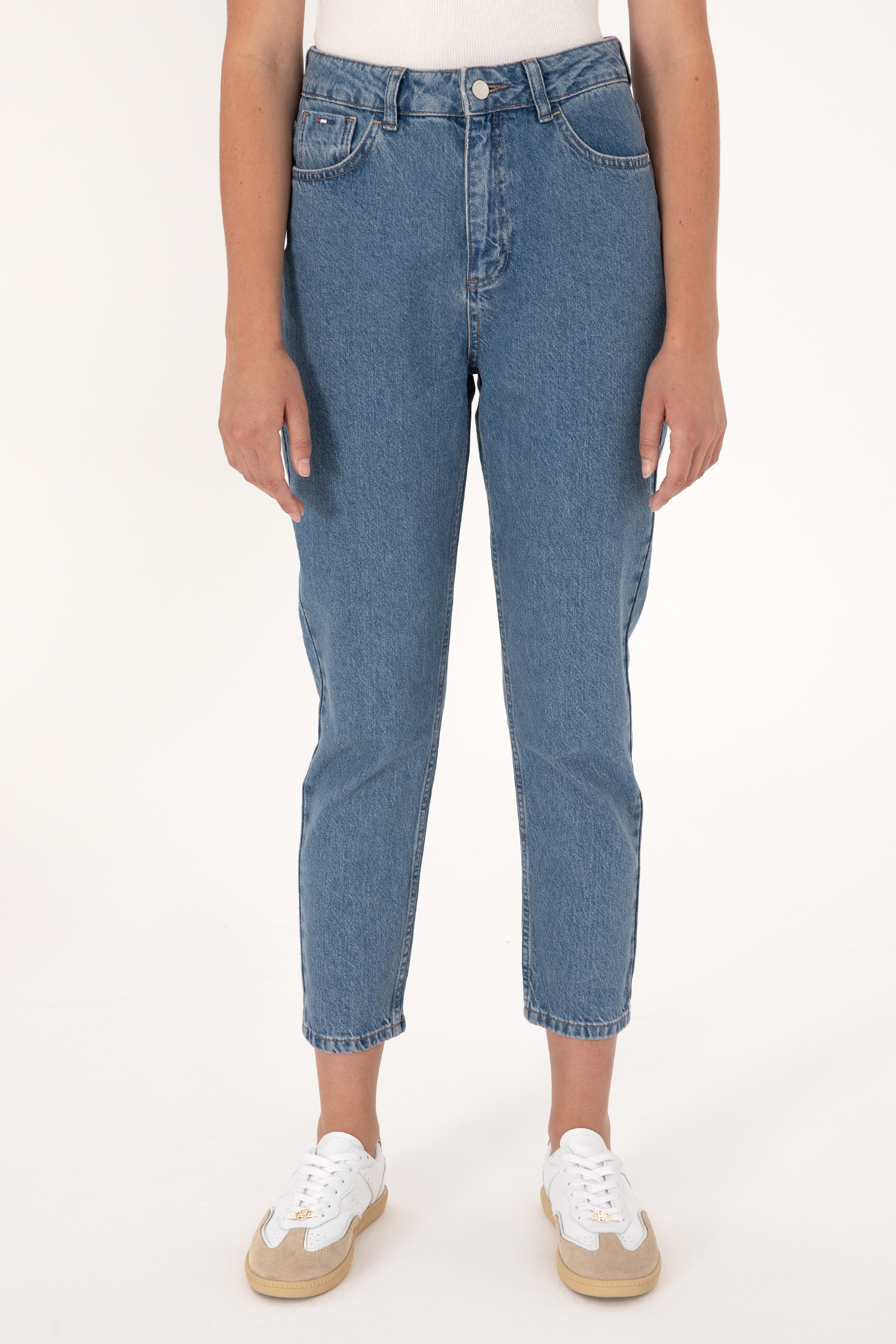 Kadın Açık Mavi Mom High Waist Fit Jean Pantolon - Image 2