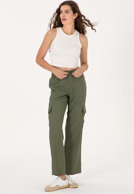 Kadın Koyu Haki Cargofit Kanvas Pantolon - 50309123019