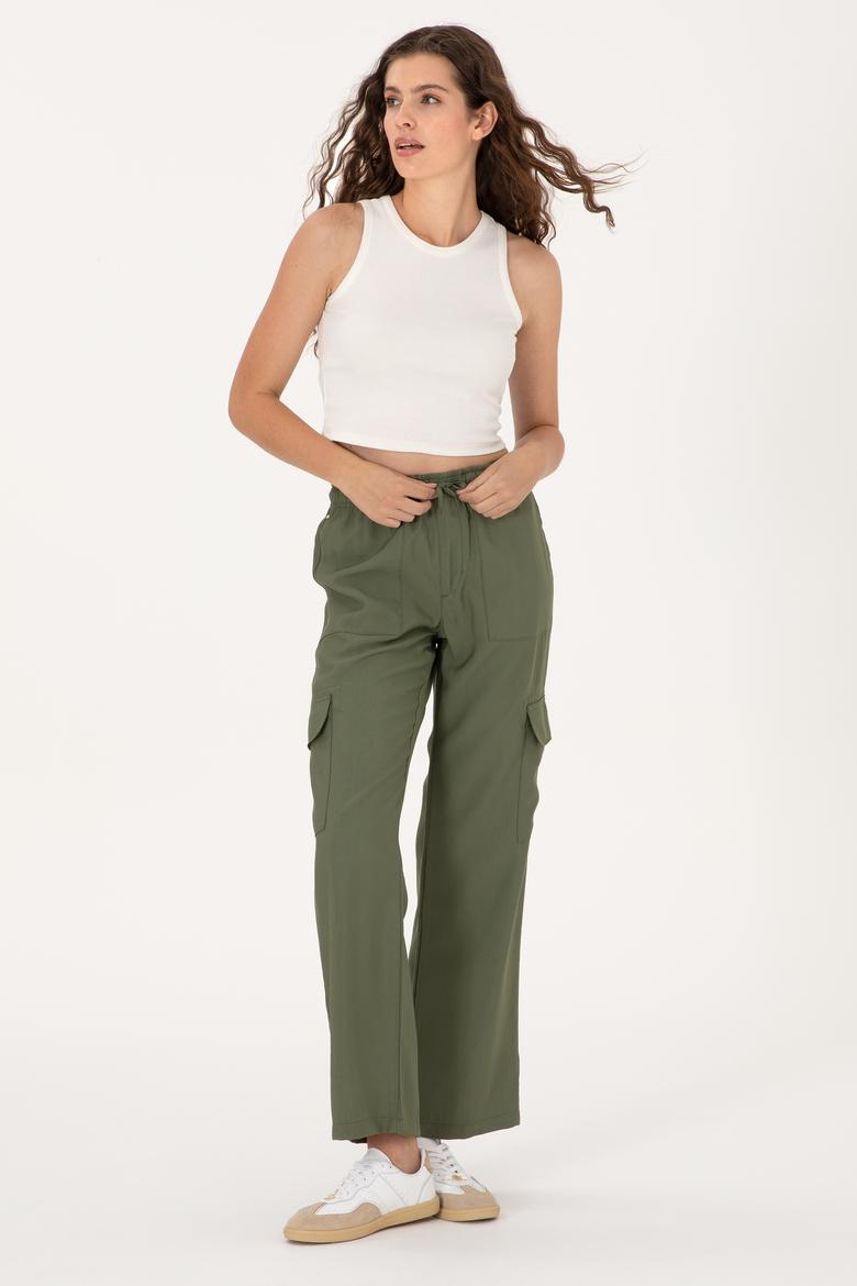 Kadın Koyu Haki Cargofit Kanvas Pantolon - 50309123019