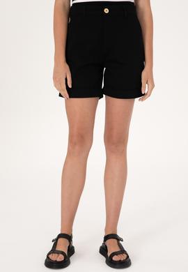 Kadın Siyah Dokuma Şort - 50309125020