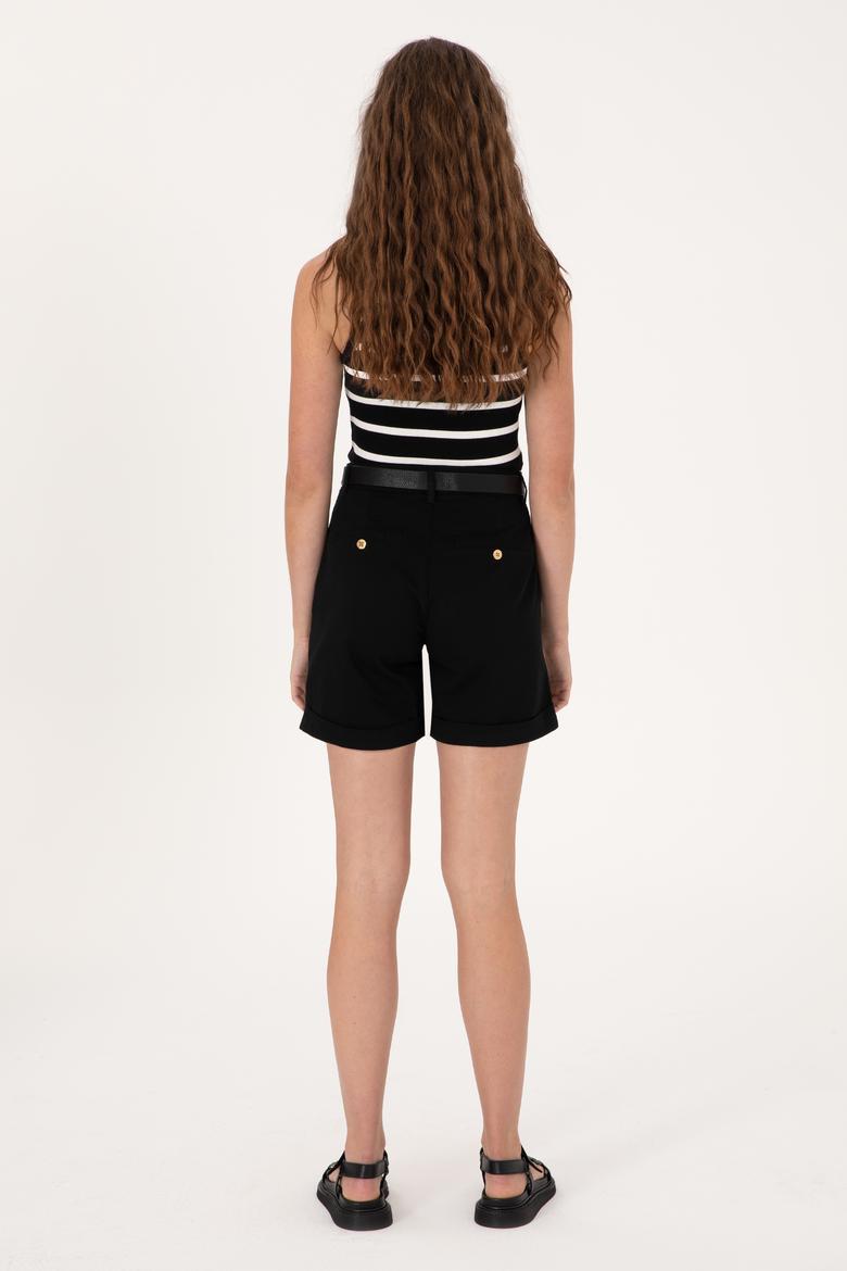 Kadın Siyah Dokuma Şort - 50309125020