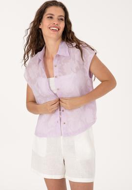 Kadın Lila Kısa Kollu Gömlek - 50299656021